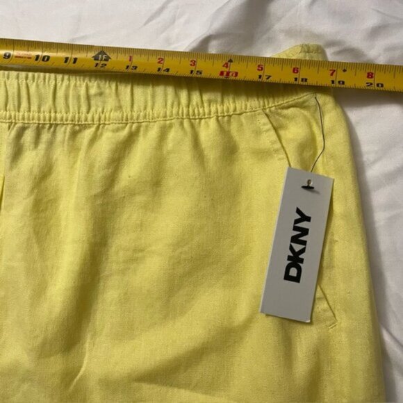 NWT DKNY Linen Blend High Rise Easy Shorts Yellow XL - Picture 4 of 8